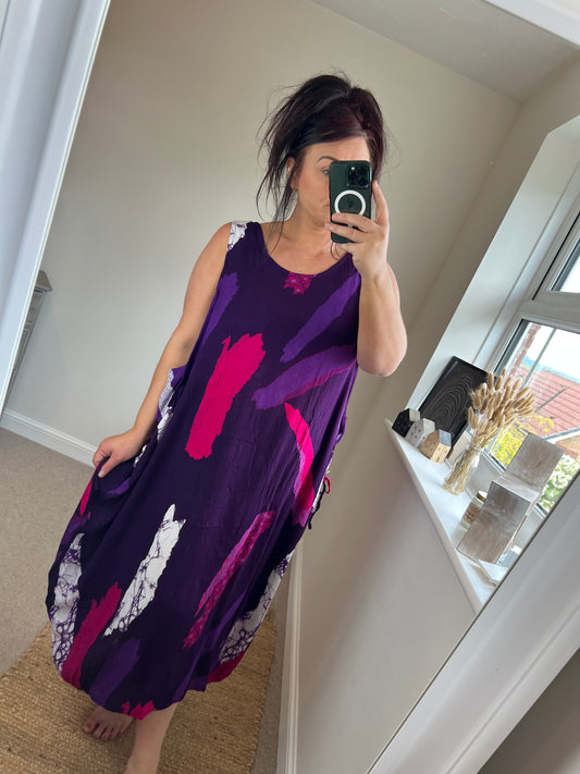 Drape Pocket Dress - Purple