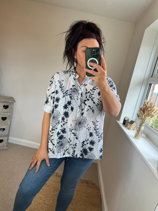 Floral Cotton Shirt - White