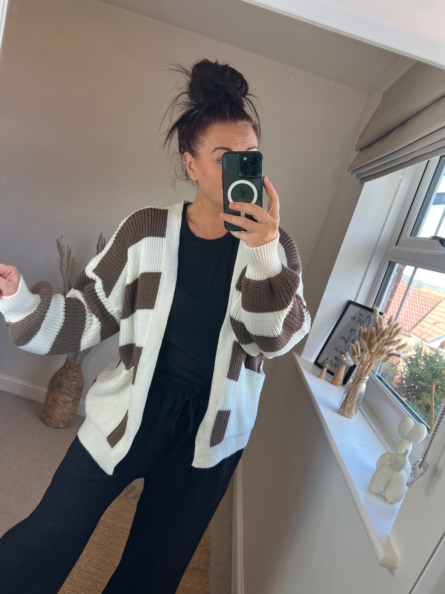 Stripe Chunky Cardigan - Taupe