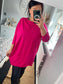 Long Sleeve Tshirt Tunic with Pockets - Cerise