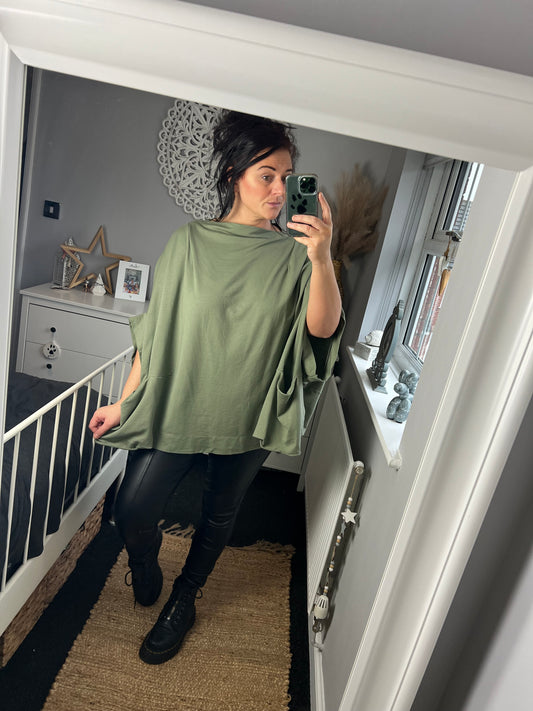 Slash Neck Jersey Top - Khaki