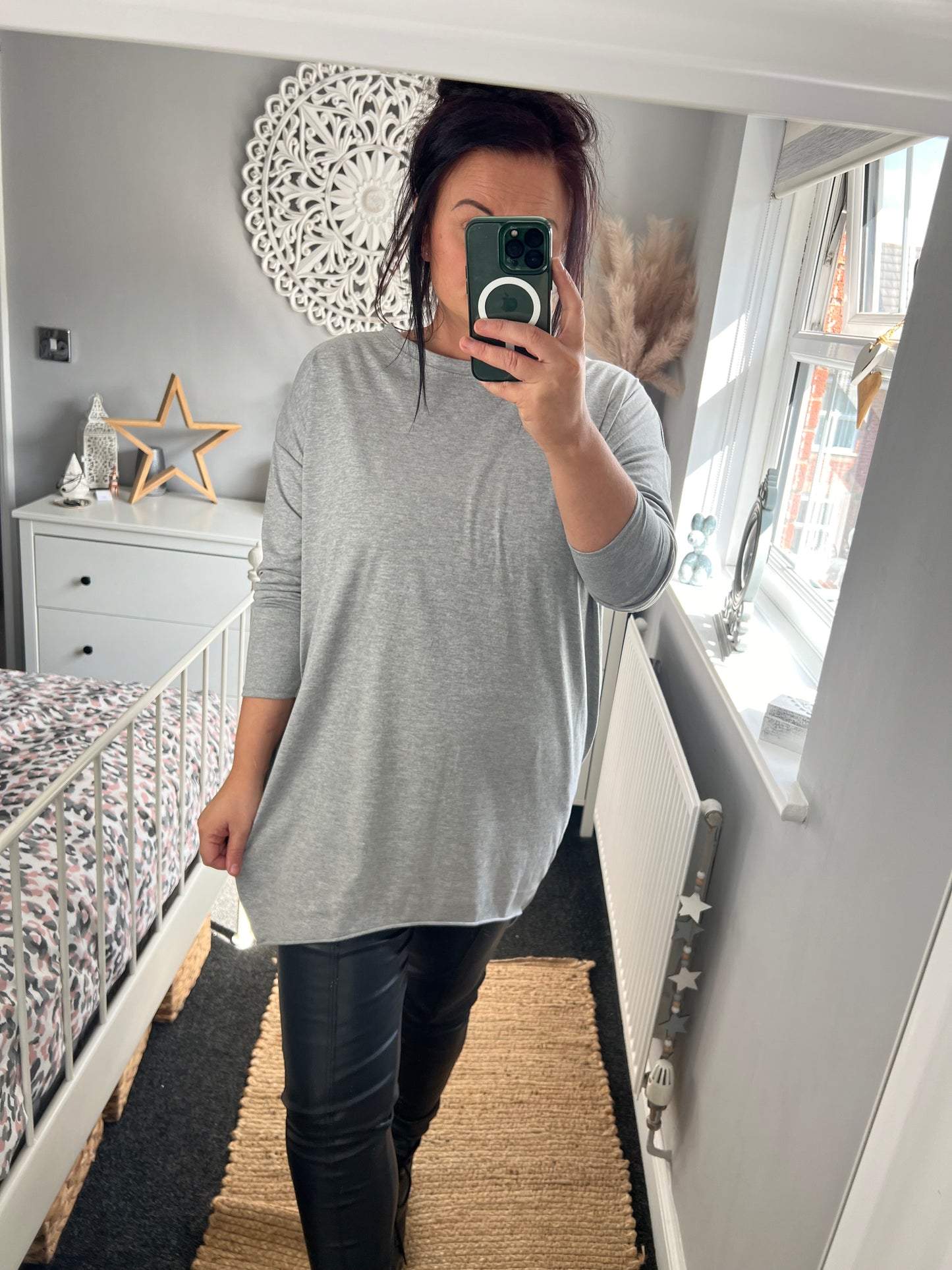 Long Sleeve Tshirt Tunic with Pockets - Light Grey