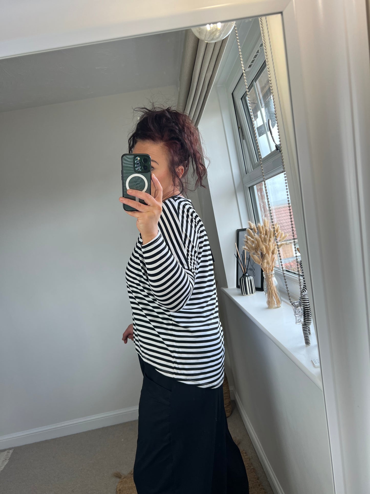 Stretchy Striped Long Sleeve Top - Black
