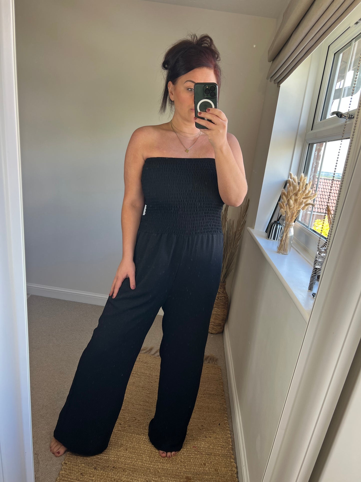 Shirred Strapless Jumpsuit - Black