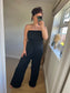 Shirred Strapless Jumpsuit - Black