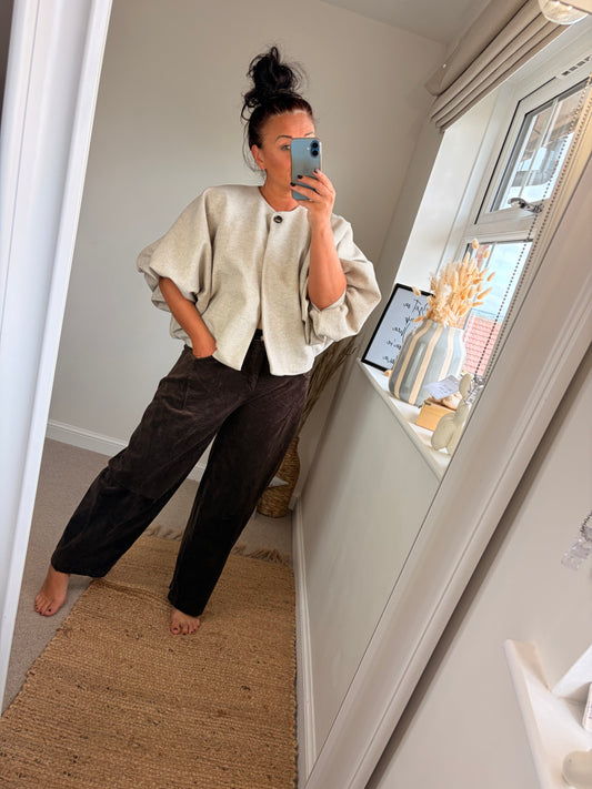 Jumbo Cord Barrel Leg Trousers - Chocolate (2 sizes)