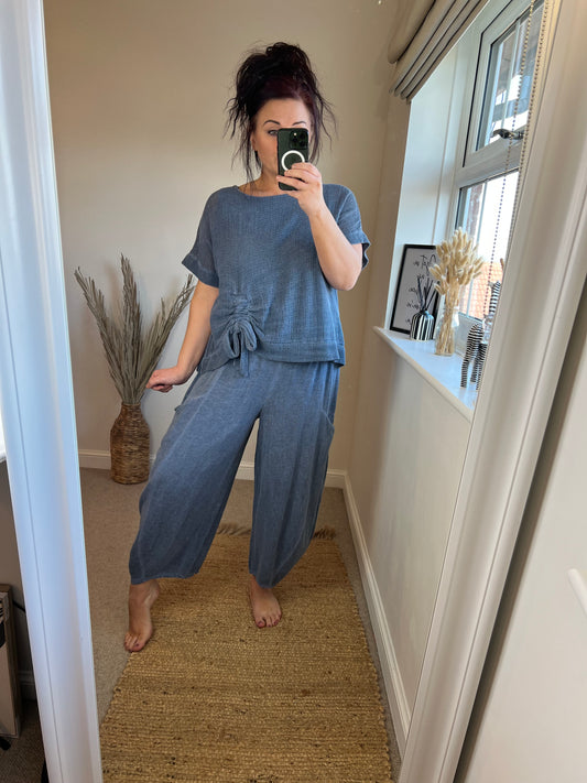Barrel Leg Linen Mix Trouser - Blue