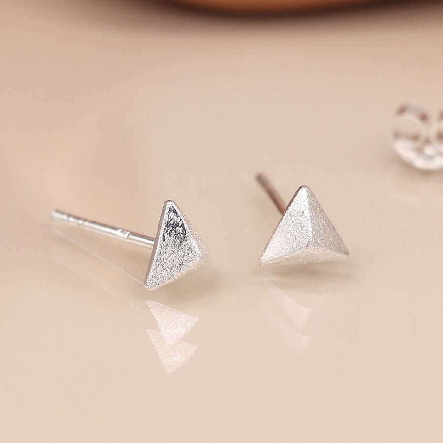 Peace Of Mind - Sterling Silver Scratched Triangle Studs