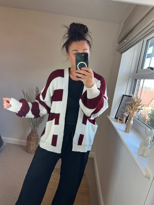 Stripe Chunky Cardigan - Wine