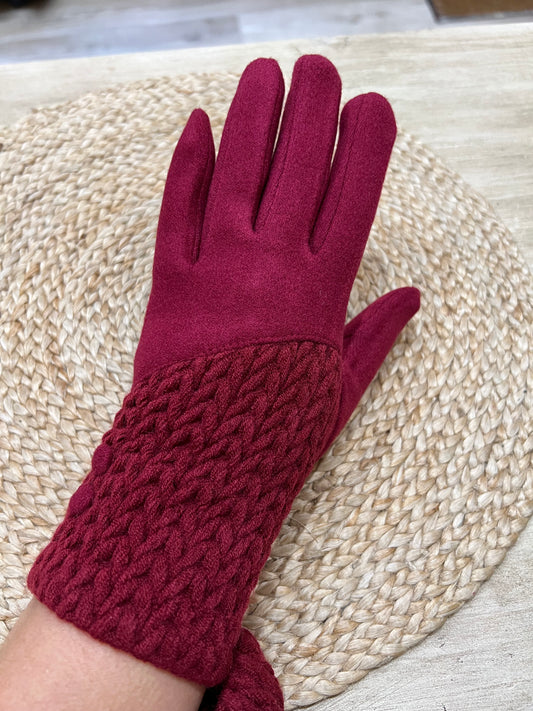 Cable Gloves with Touch Screen Finger - Wine