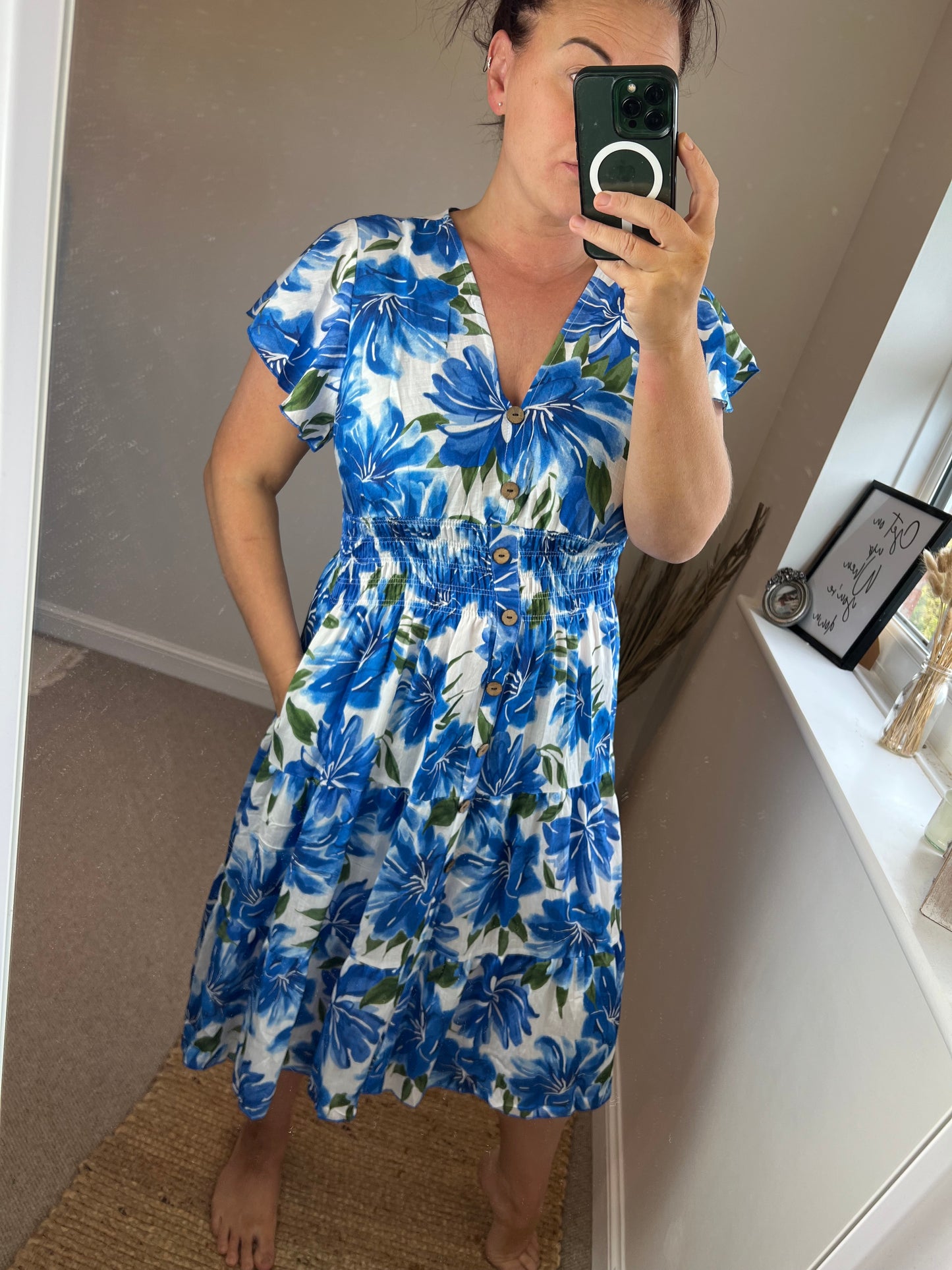 LOTTIE Midi Button Dress with Pockets - Tropical Cobalt