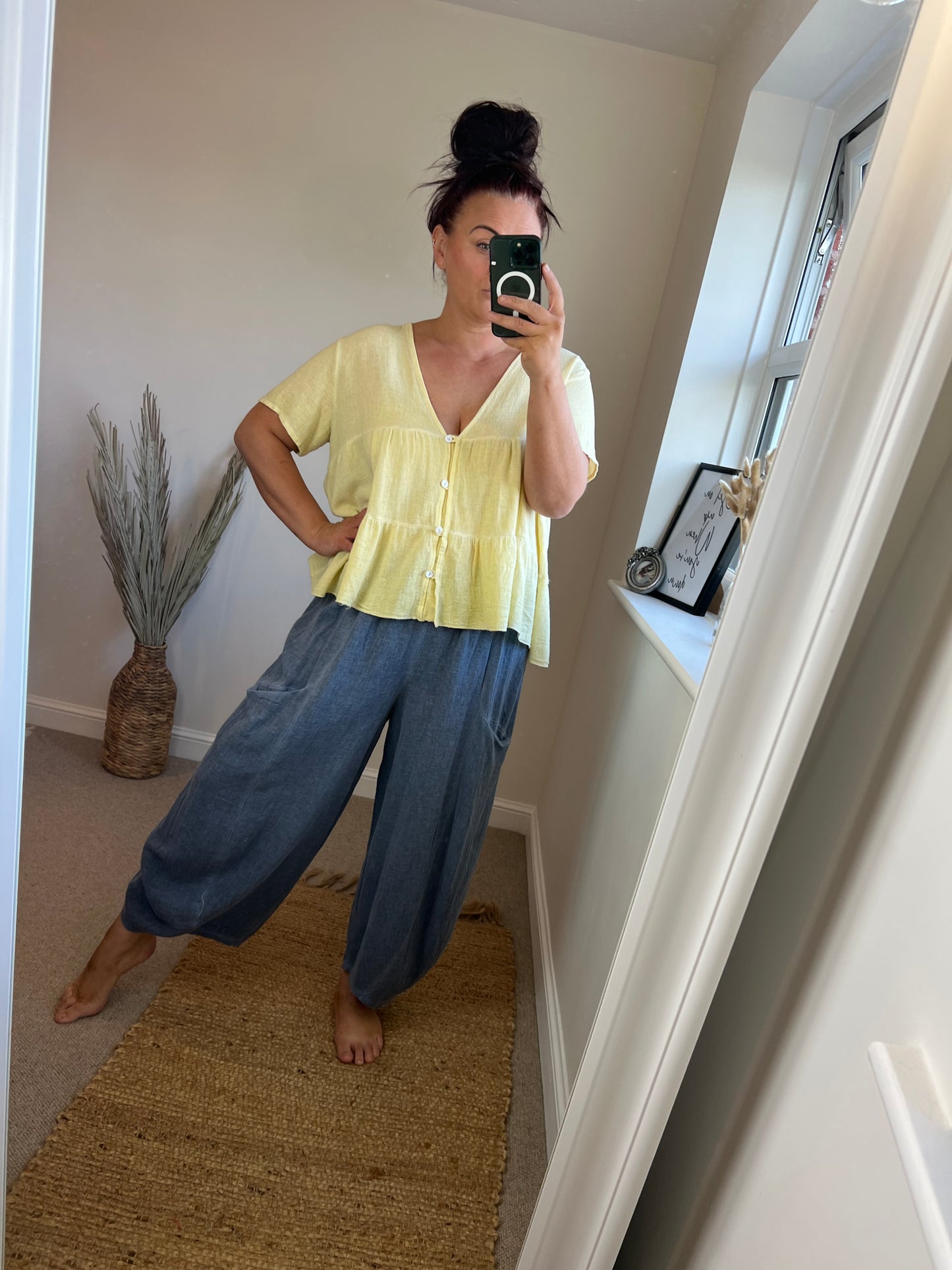 Barrel Leg Linen Trouser - Blue