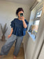 Ruffle Sleeve Smock Shirt - Navy
