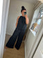 Crinkle Wide Leg Trousers - Black