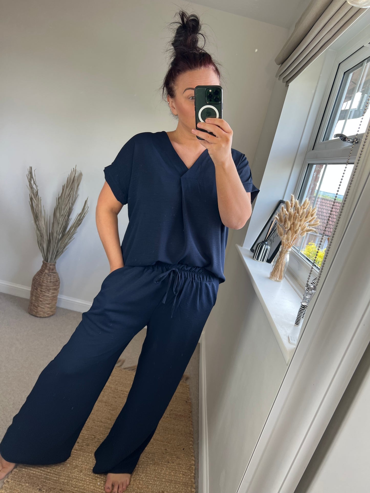 V Neck Top - Navy