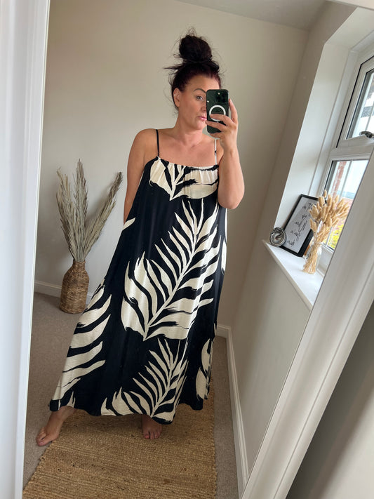 Strappy Tie Maxi Dress - Black/Cream