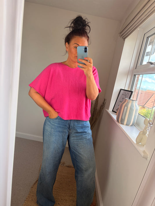Boxy Short Sleeve Jumper - Pink