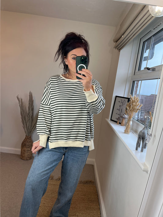 Stripe Jersey Sweatshirt - Khaki