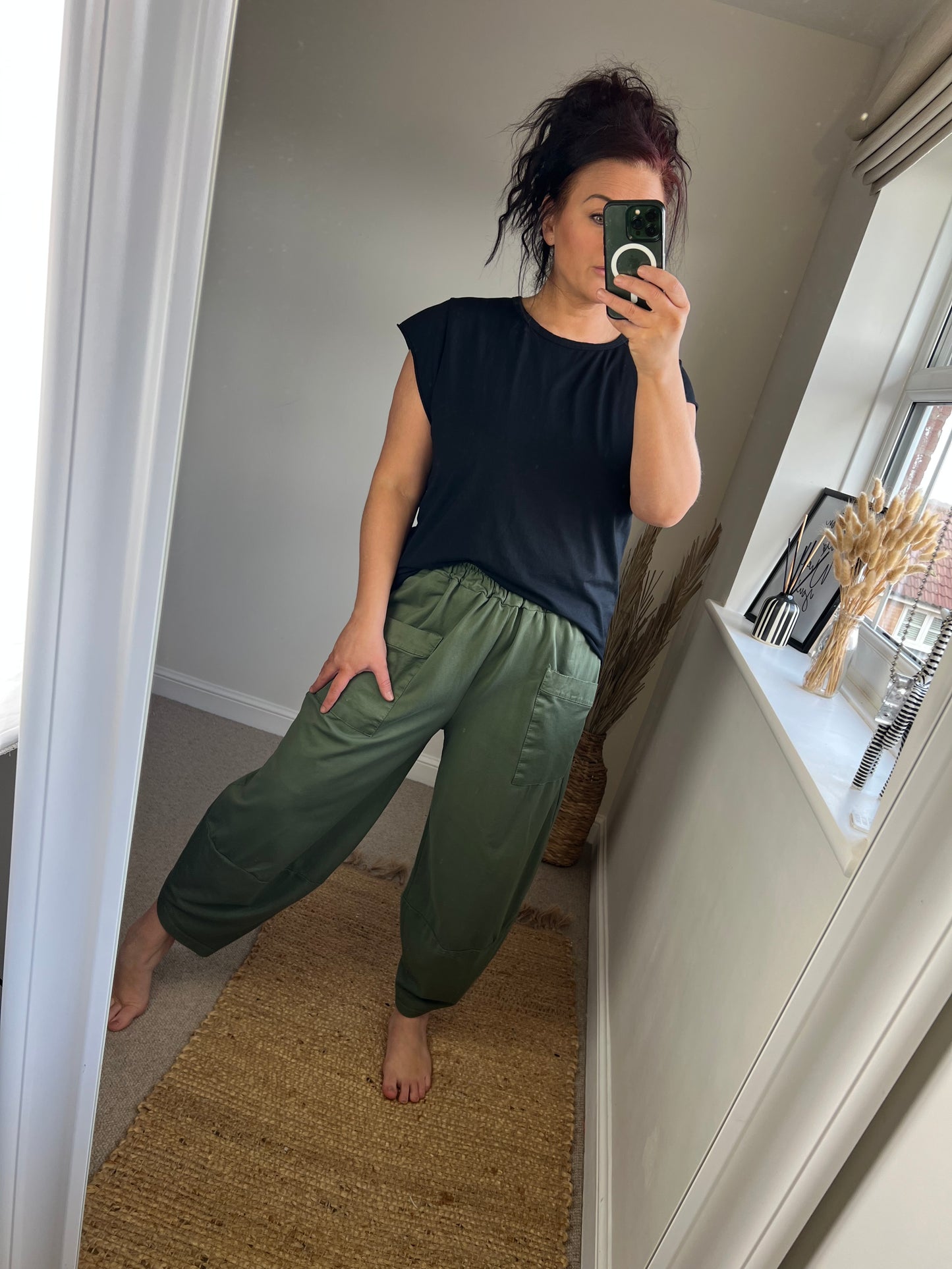 Jersey Barrel Leg Trousers - Khaki