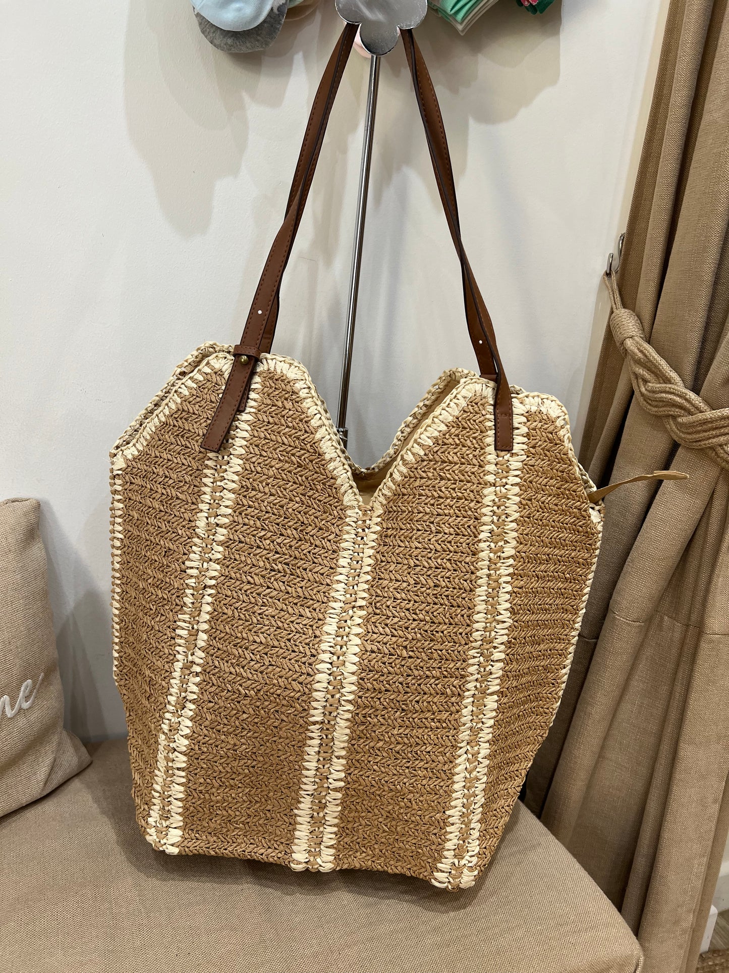 Straw Beach Bag - Camel