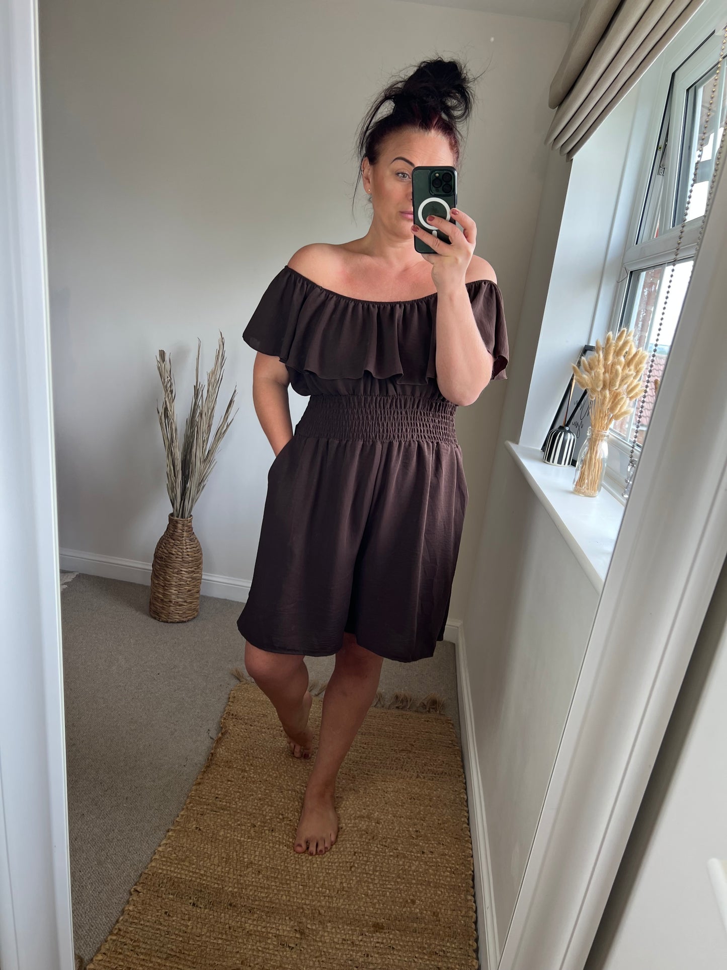 Shirred Waist Playsuit - Chocolate