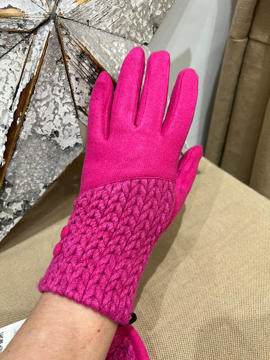 Cable Gloves with Touch Screen Finger - Cerise