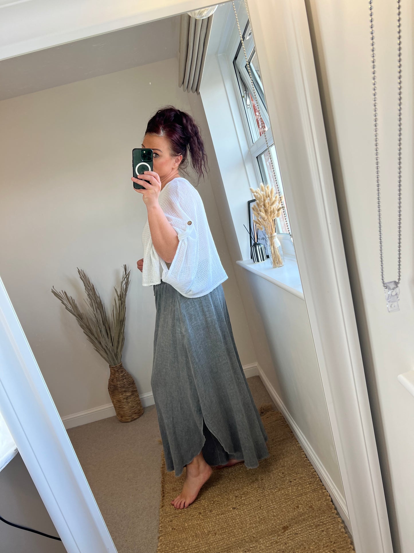 Waffle Button Top - White