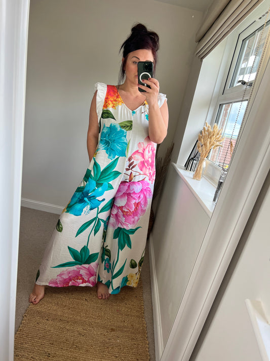 Fly Floral Jumpsuit - White