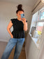 Shirred Peplum Top - Black
