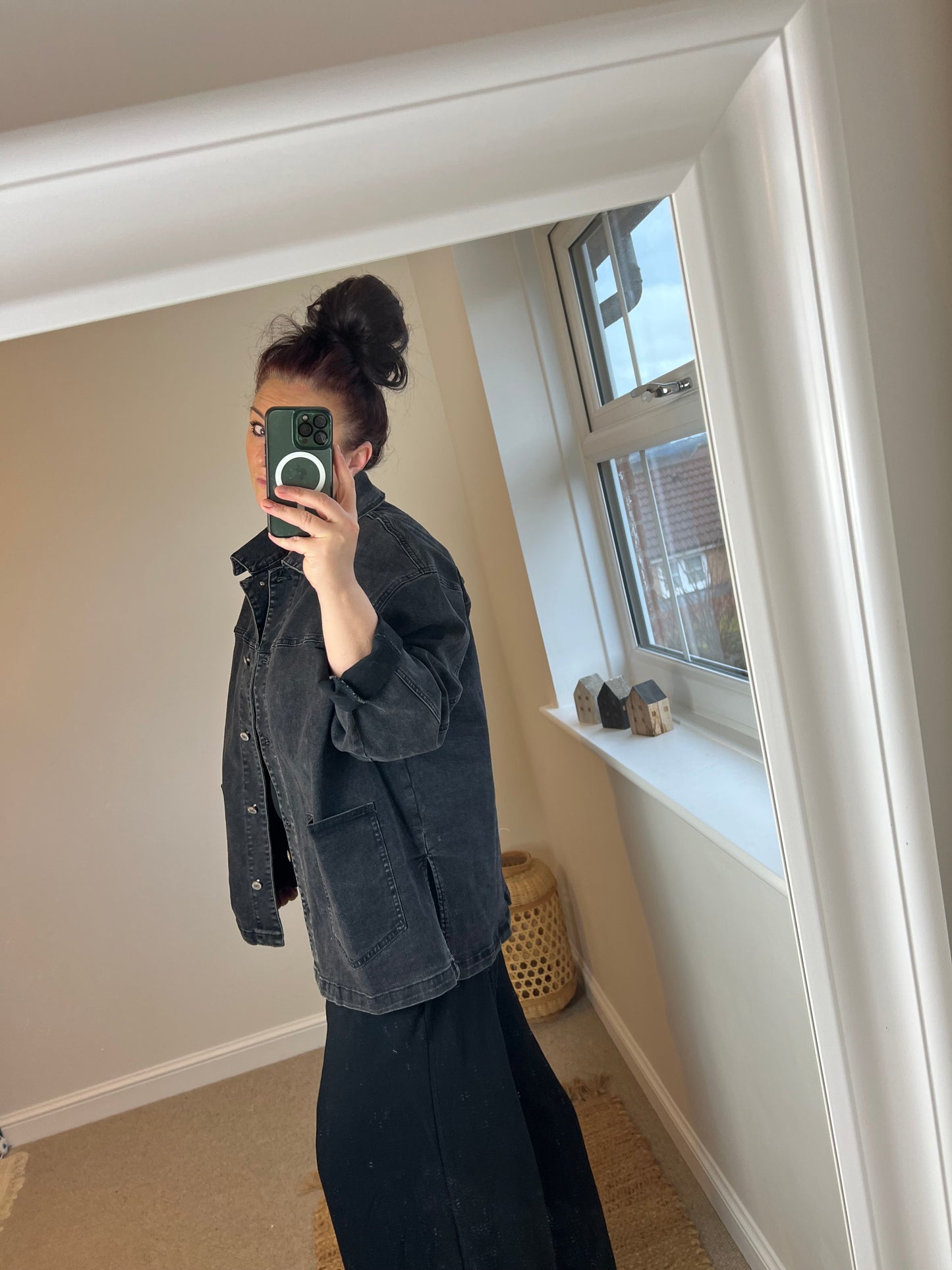 Oversized Denim Shirt Jacket - Black (2 sizes)