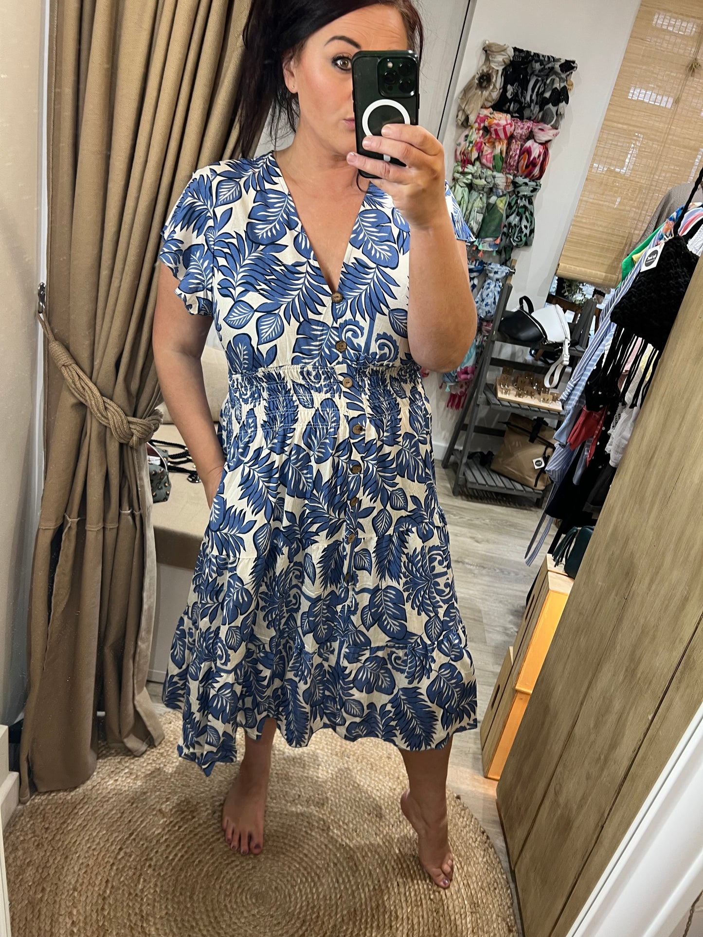 LOTTIE Midi Button Dress with Pockets - Blue