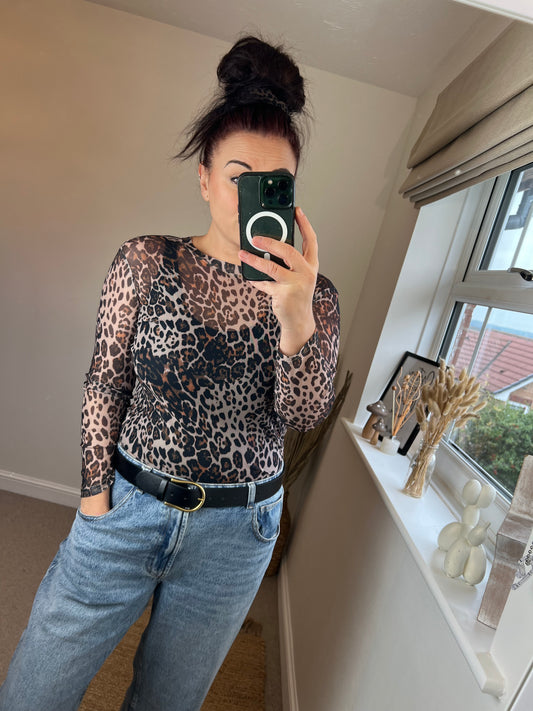 Mesh Long Sleeve Top - Leopard