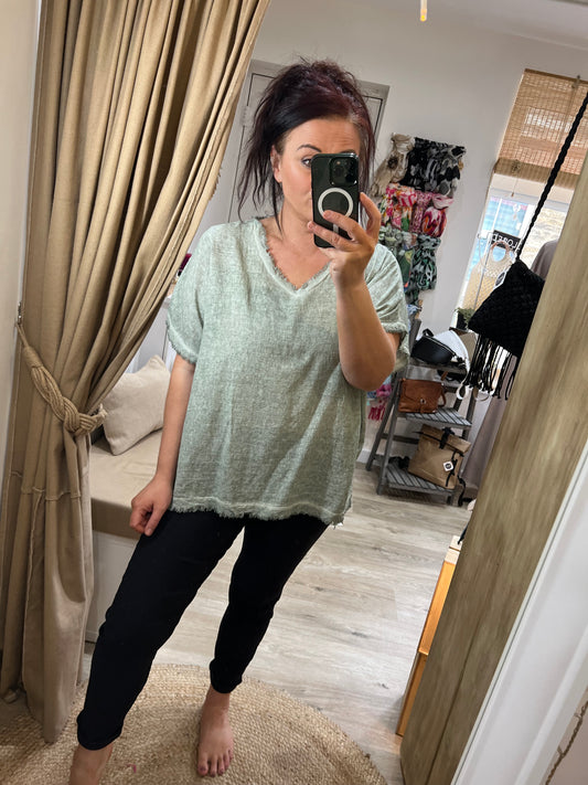Raw Edge Top - Sage