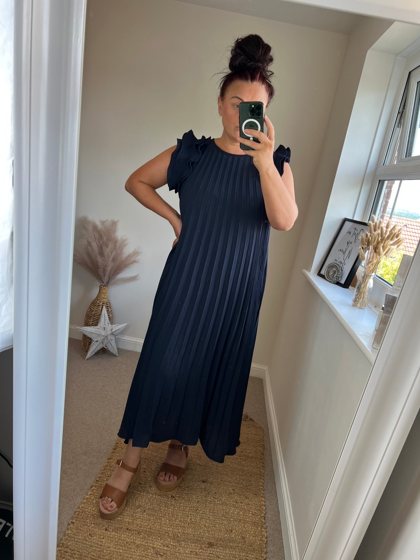 Frill Sleeve Pleated Maxi - Navy