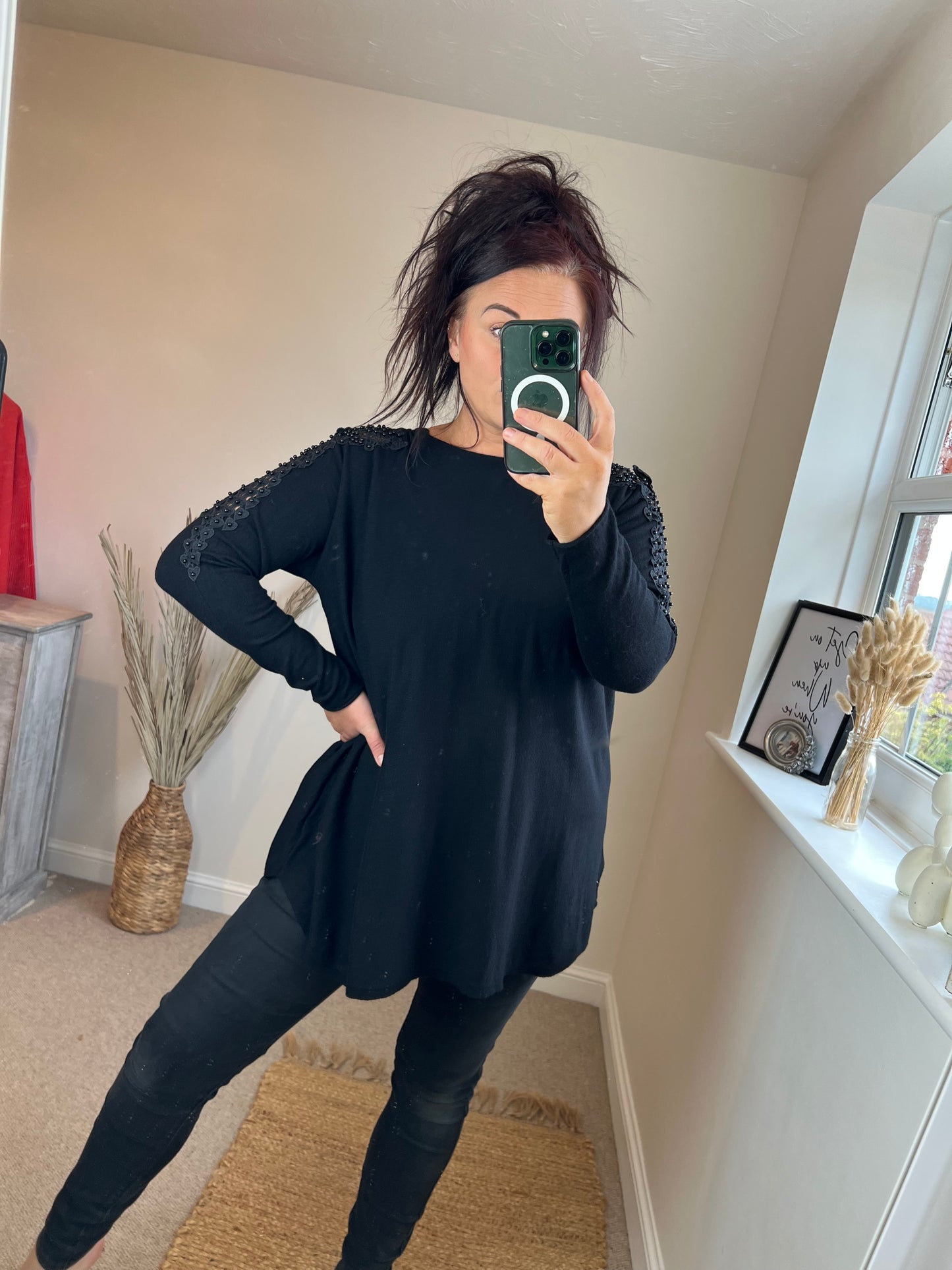 Embellished Arm Jumper - Black