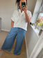 Wide Leg Denim Stripe Trousers - Dark