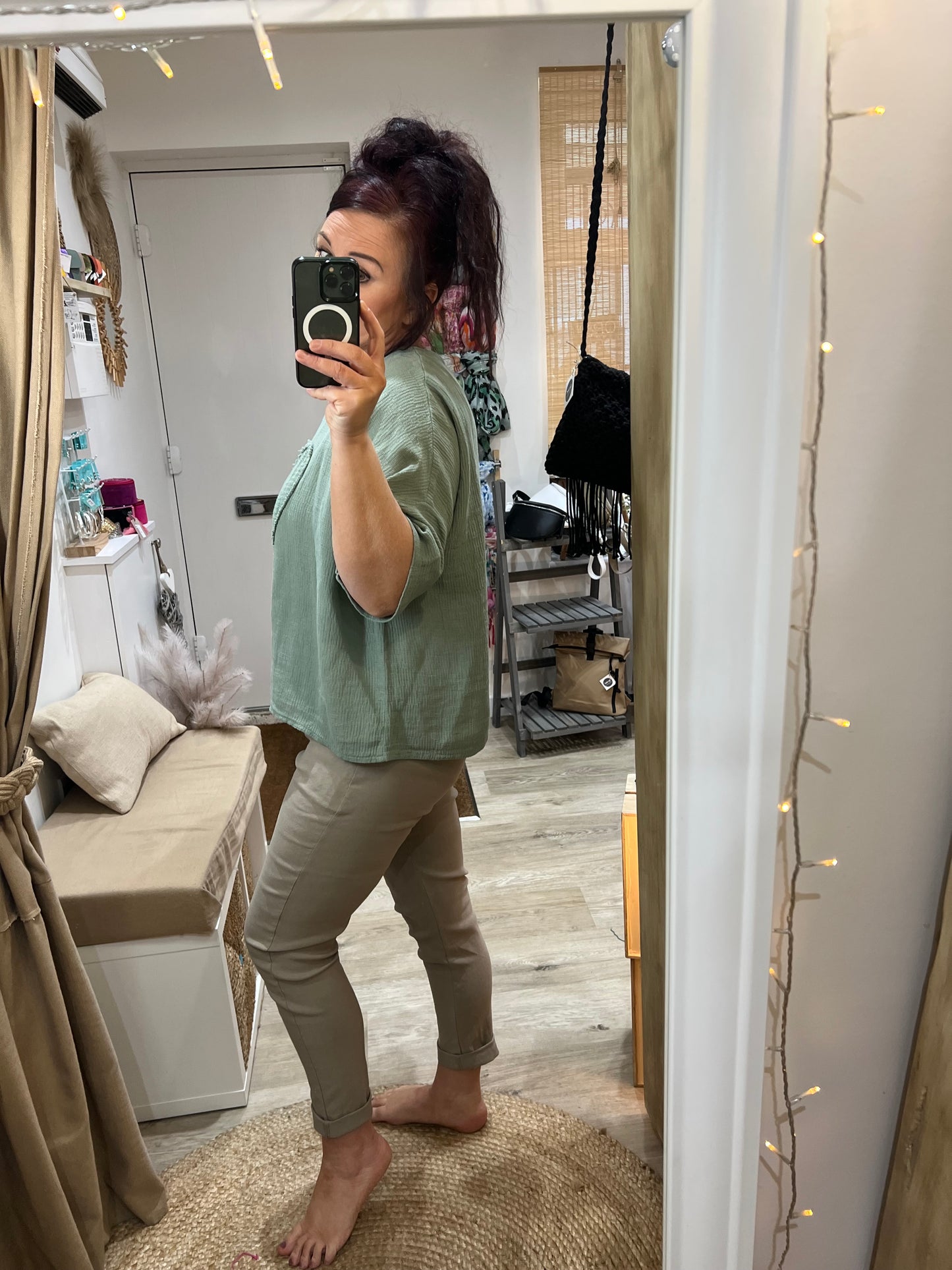 Waffle Heart Top - Khaki