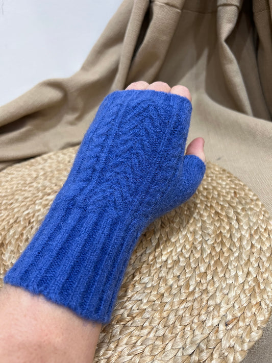 Cashmere Blend Fingerless Gloves - Blue