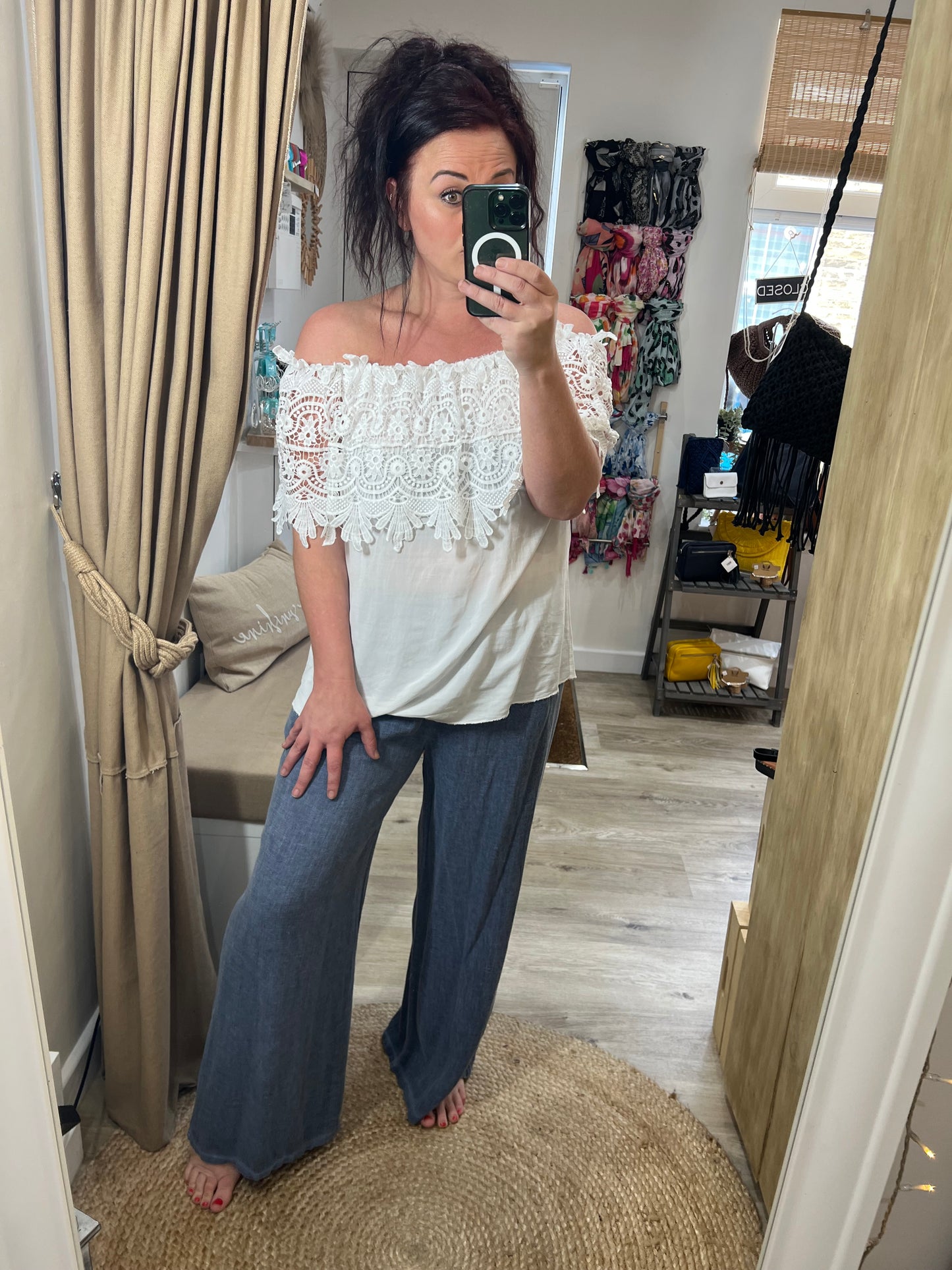 Lace Bardot Top - White