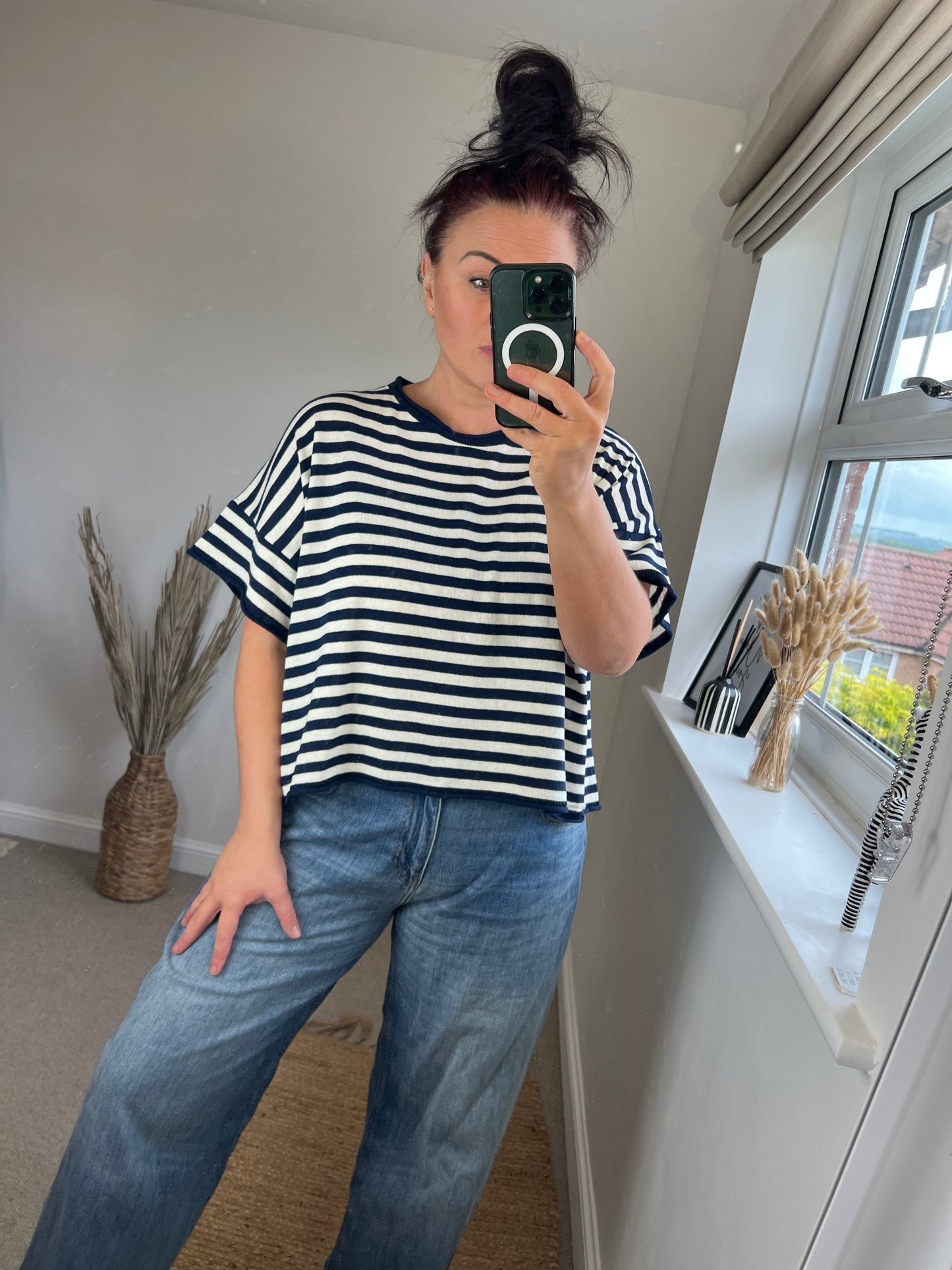 Fine Knit Stripe Top - Navy