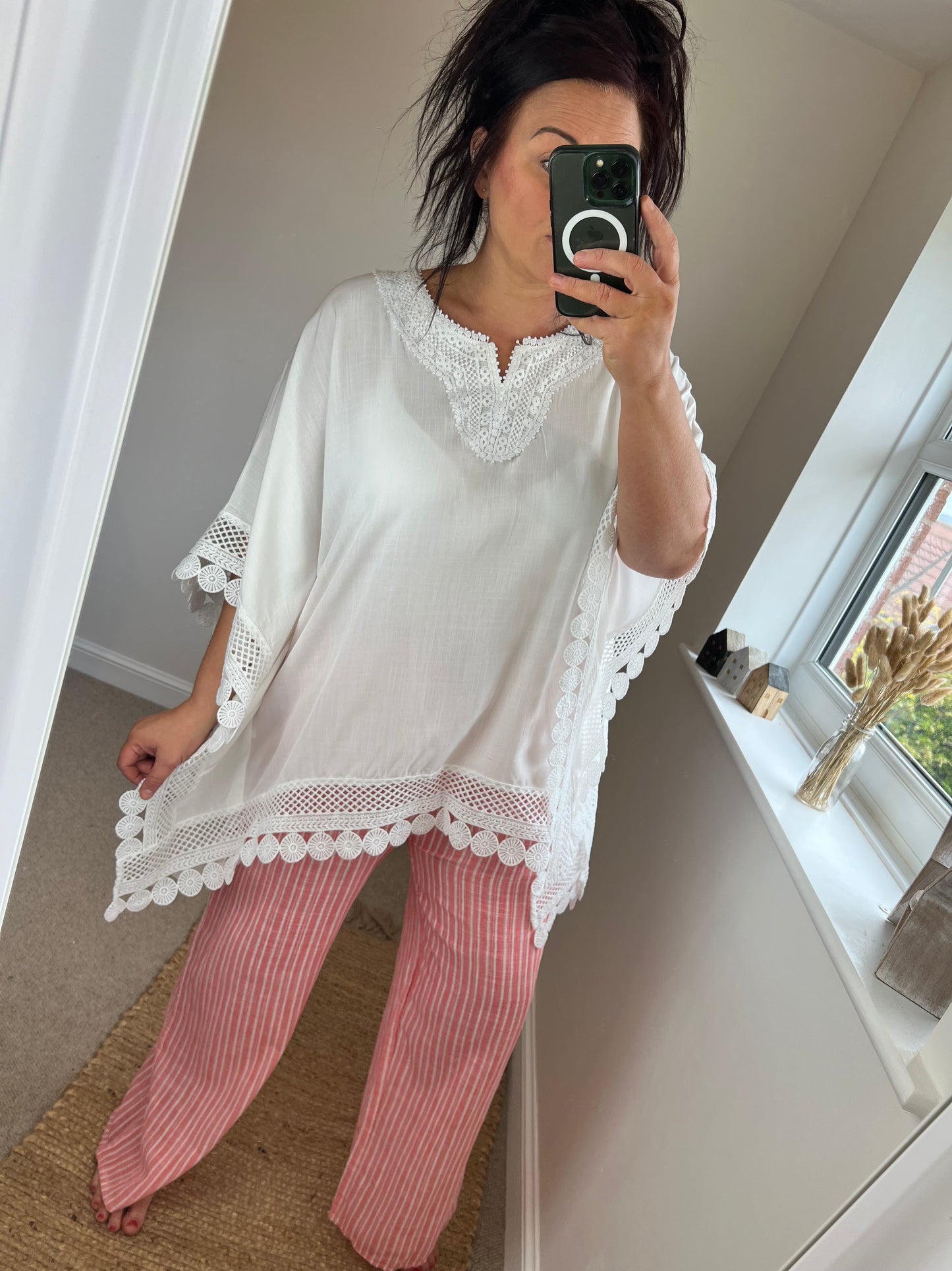 Crochet Trim Kaftan - White