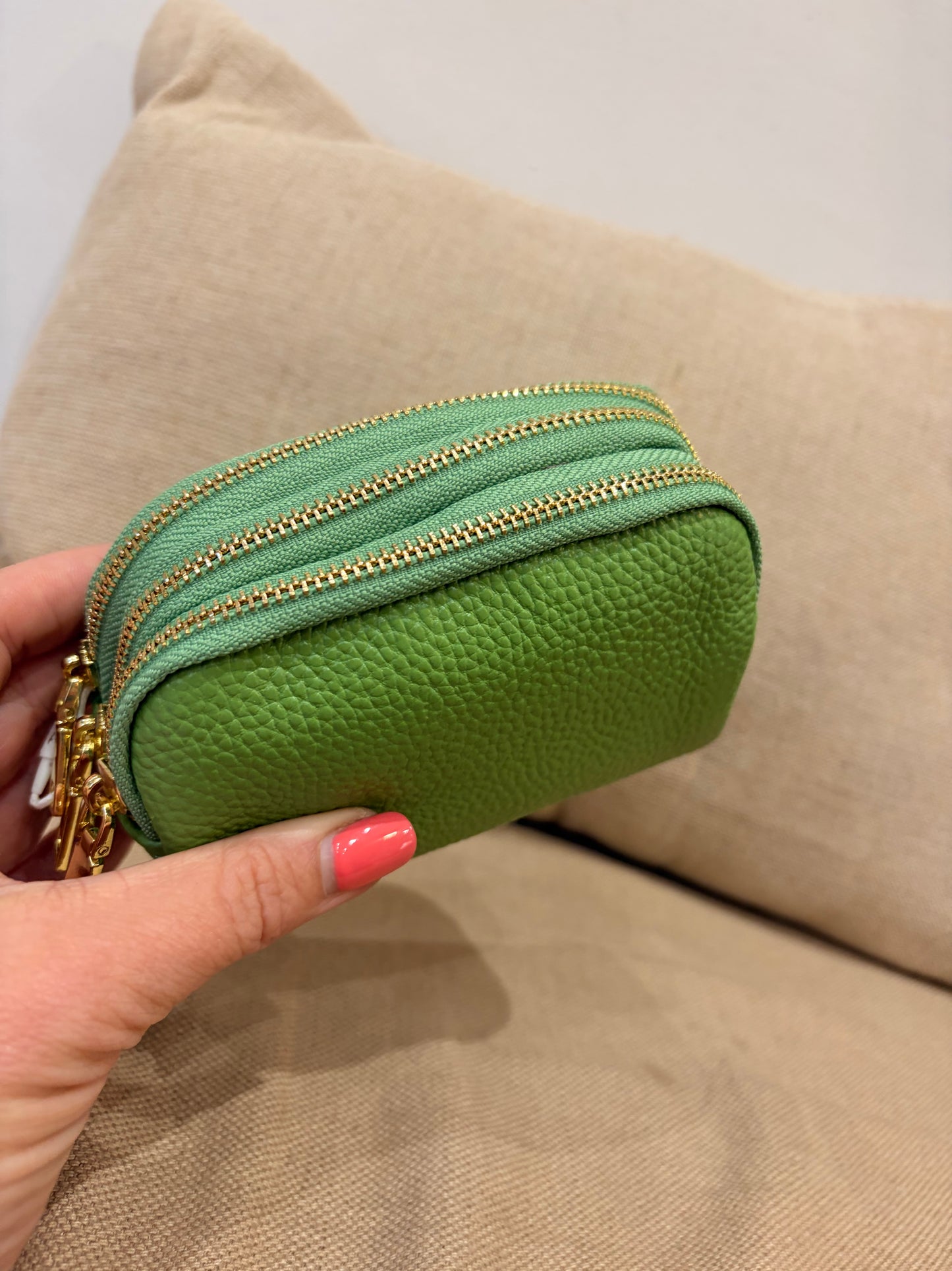 Leather Triple Compartment Purse - Green