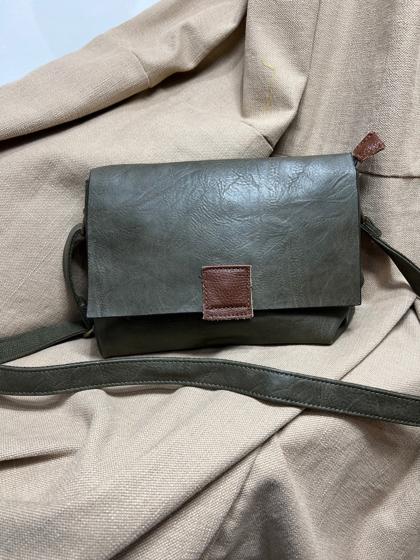 Double Compartment Crossbody Bag - Khaki