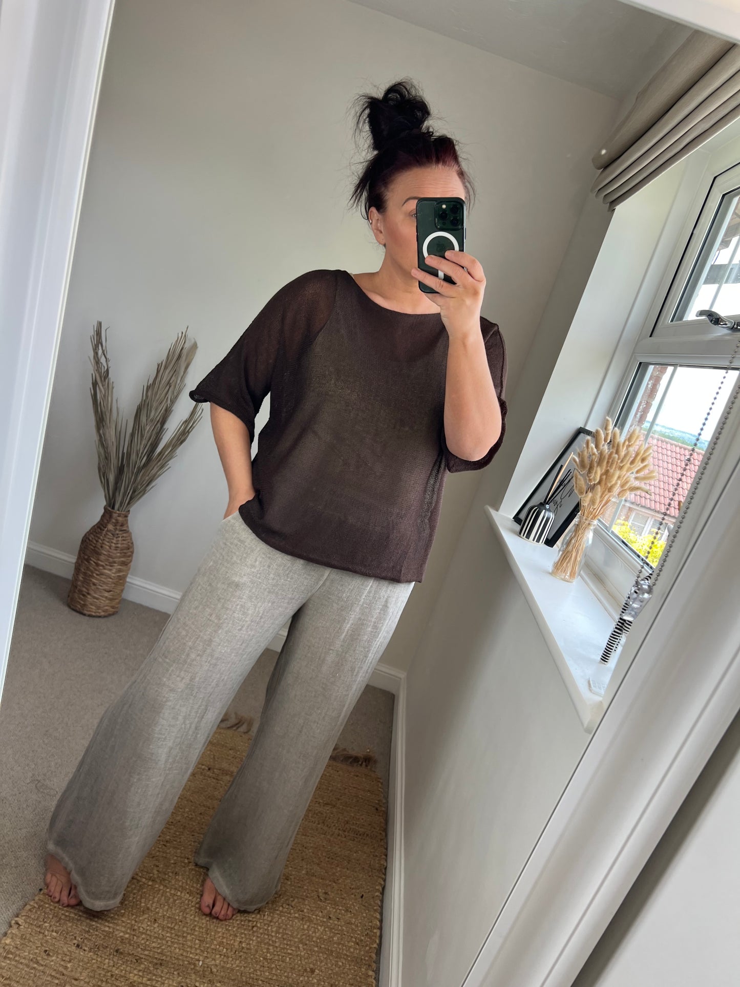Wide Leg Linen Trousers - Mocha