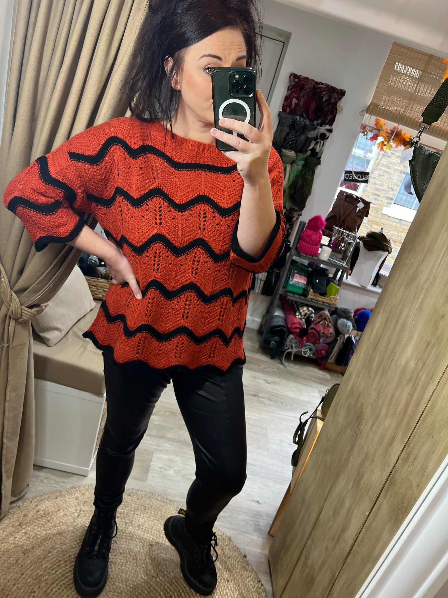 Scalloped Edge Jumper - Orange/Black