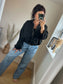 Faux Suede Oversized Bomber Jacket - Black