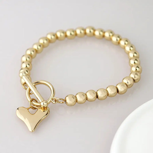 Peace of Mind - Silver Plated Gold Heart T-bar Bracelet