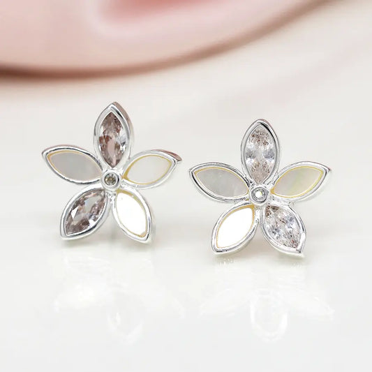 Peace Of Mine - Silver Plated Shell & Crystal Flower Earrings