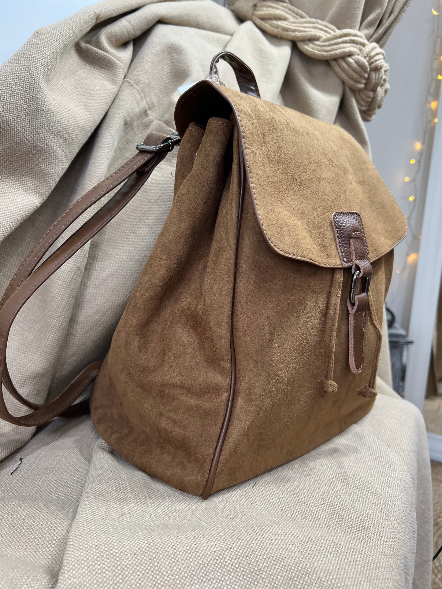 Faux Suede Rucksack - Tan