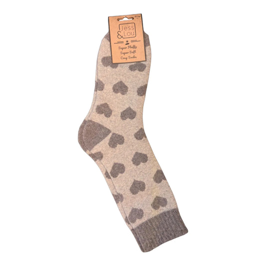 Jess & Lou Cozy Ribbed Socks - Heart Beige